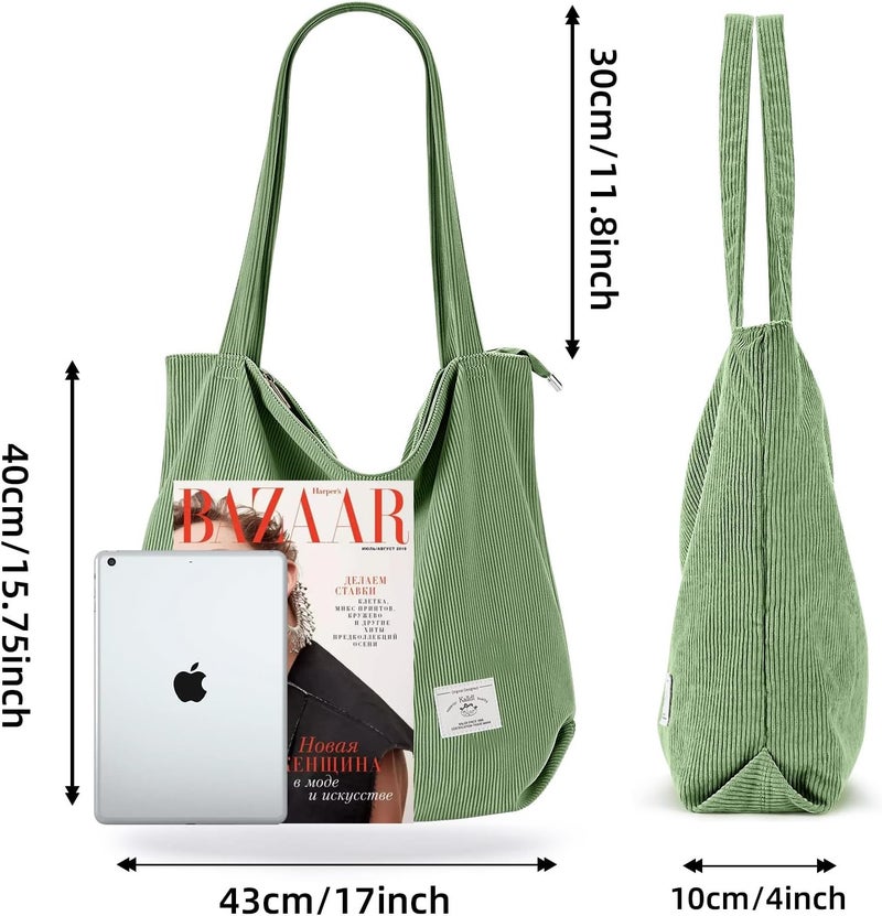 KALIDI FANCY FOREST KALIDI Women Corduroy Tote Bag Zipper Casual Tote's Handbag Big Capacity Shoulder Bag with Pockets - Image 2